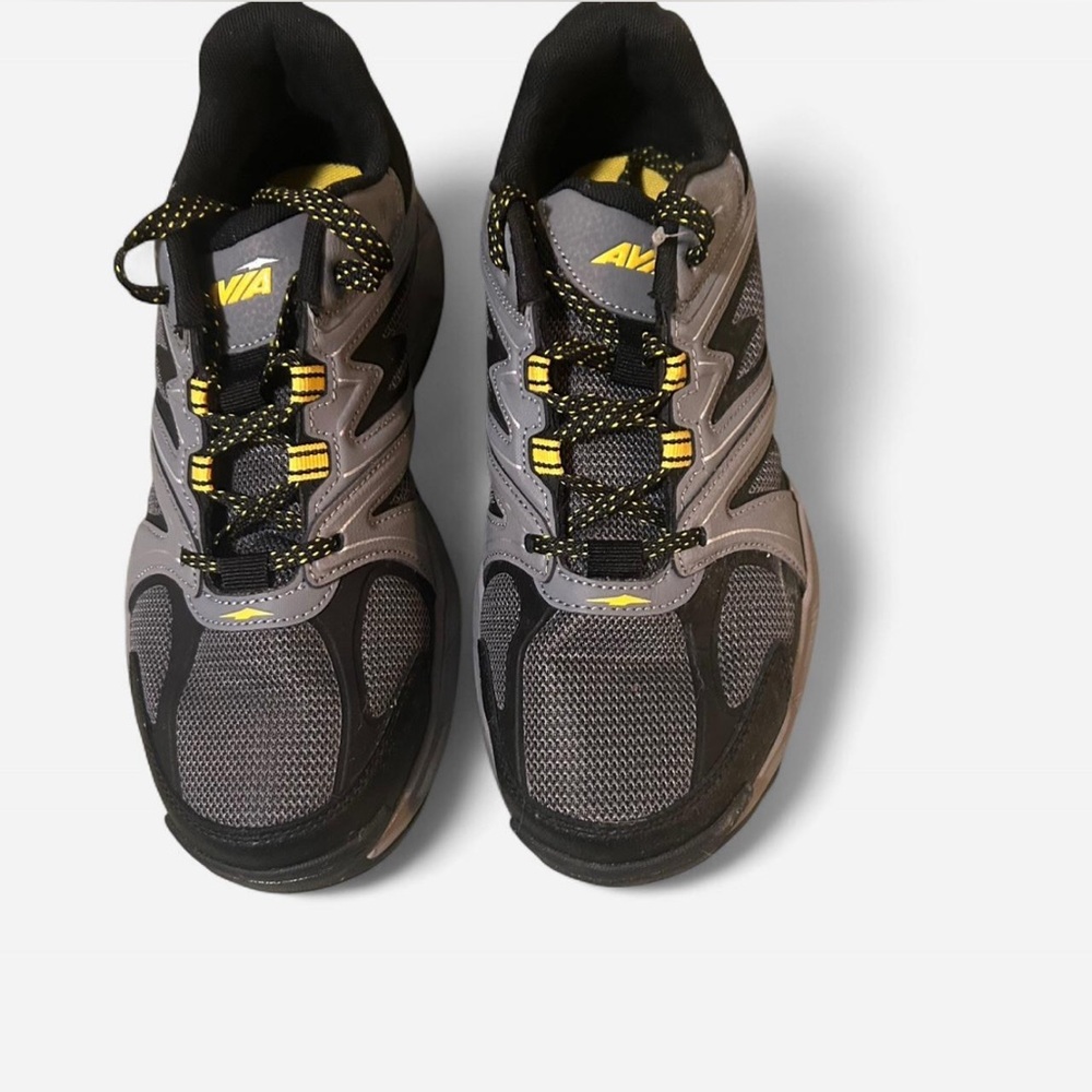 Avia Black and Gray Steel Toe Shoes with Yellow Highlights